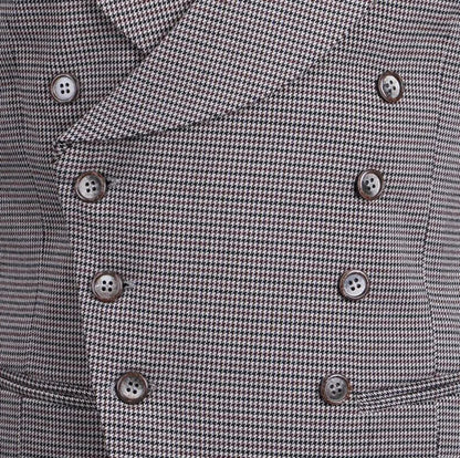 Suits Vest For Men Gray Houndstooth With Lapel Collar Double Breasted Retro Steampunk  Business Vest