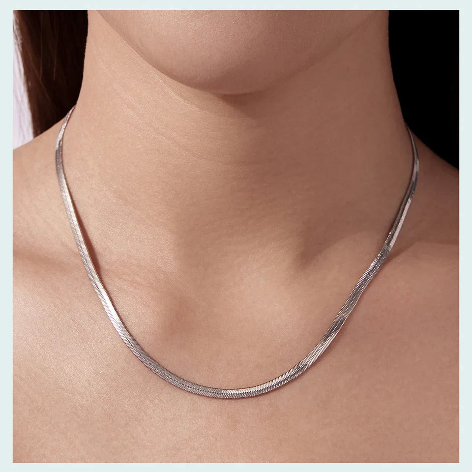Silver Gold Plated Stackable Basic Cuban Chain Copper Flat Snake Link Chain with Clasp Adjustable for Men Women DIY Beads