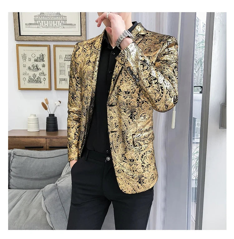 2025 Autumn and Winter Hot Gold Suit Male Performance Host Suit Fashion Performance Large Size Personality Trendy Nightclub Coat
