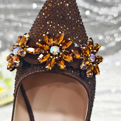 Olive-Green Pointed-Toe Women's High Heels Shoes and Bags for Party Rhinestone Evening Elegant Luxury Handbag