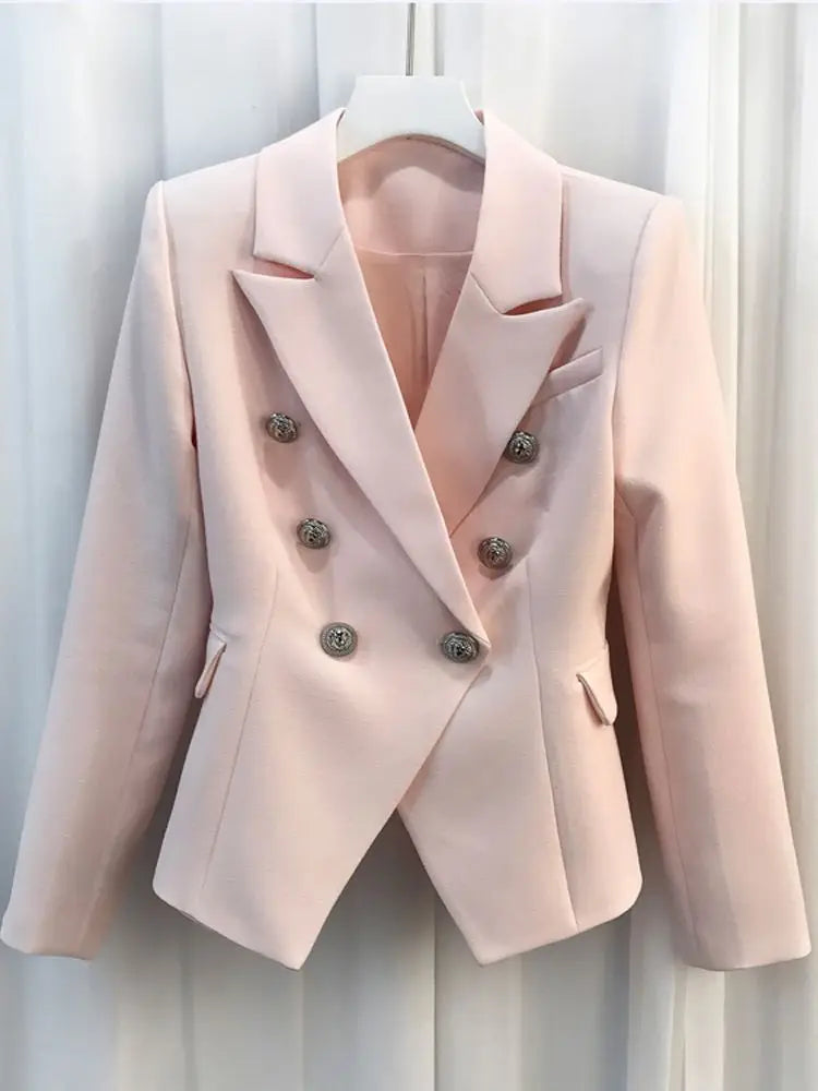 HIGH STREET 2026 Classic Baroque Designer Jacket Women's Metal Lion Buttons Double Breasted Textured Blazer Mint Green