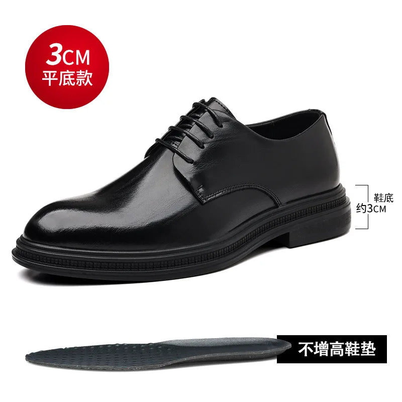 Spring Summer Increase Leather Shoes for Man Lace Designer Business Casual Shoes Male Fashion British Style Dress Shoe Man