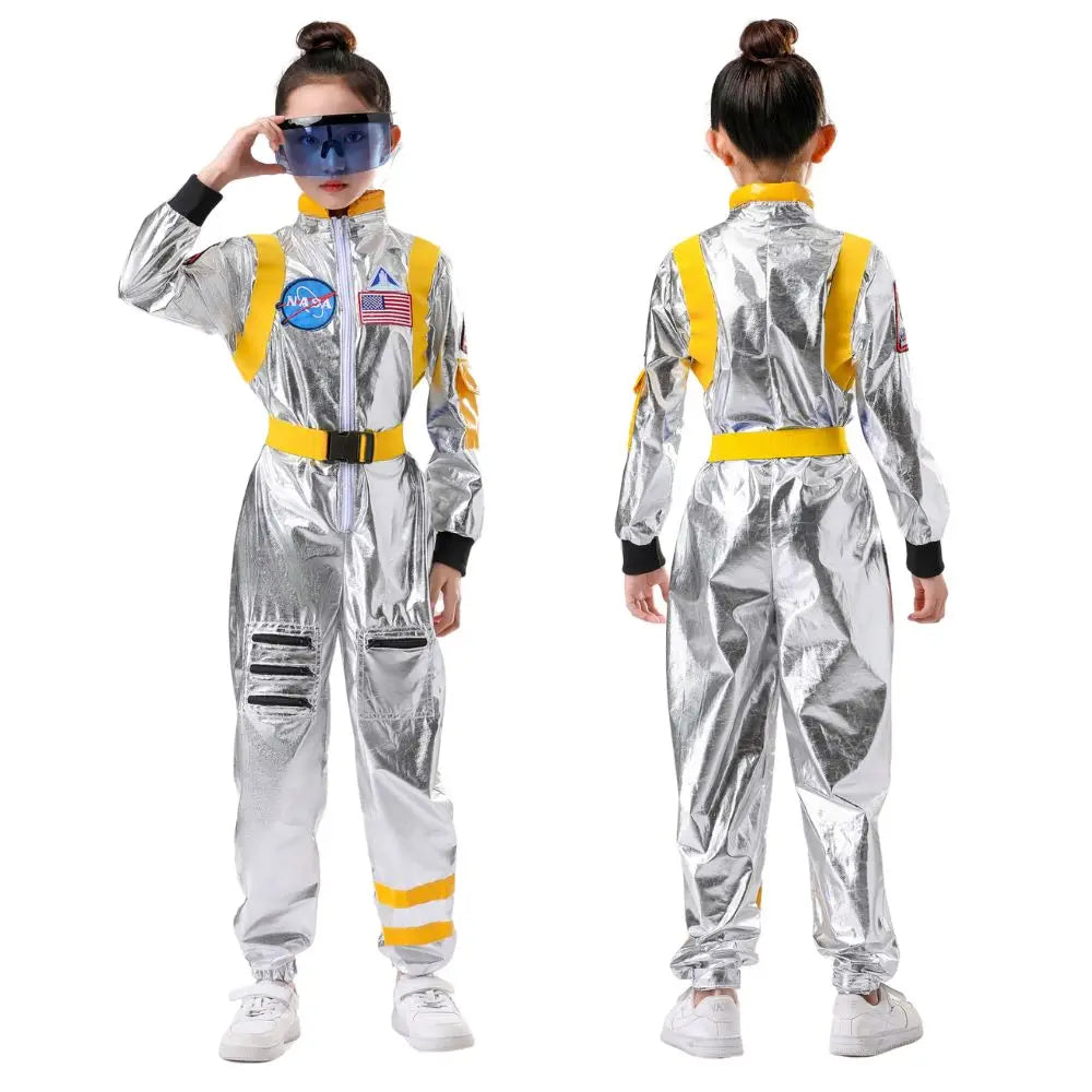 Kids Astronaut Costume Silver Astronaut Cosplay Fantasia Disguise Children Jumpsuit Spaceman Outfits Hallowee Carnival Suit
