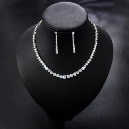 Brand New Arrival Elegant Cubic Zirconia Bridal Necklace and Drop Earring Set for Wedding or Party Jewelry Gifts