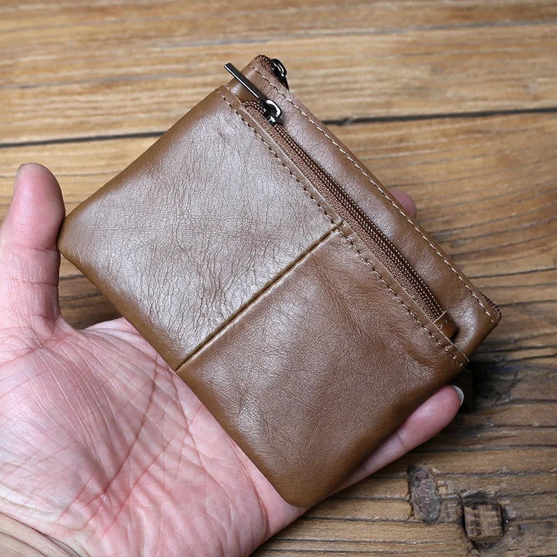 Vintage Genuine Leather Men's Zero Wallet Natural Cowhide Zipper Key Bag Women's Bank Card Bag Mini Coin Bag  Card Holder