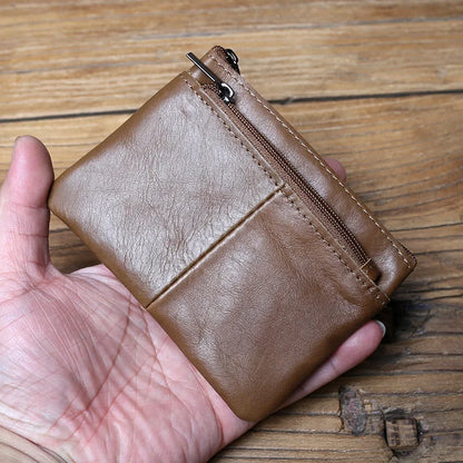 Vintage Genuine Leather Men's Zero Wallet Natural Cowhide Zipper Key Bag Women's Bank Card Bag Mini Coin Bag  Card Holder