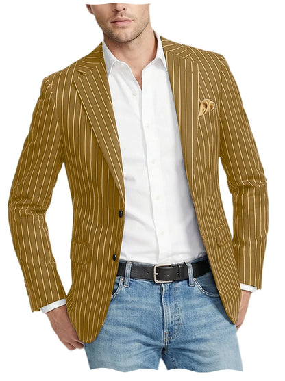 Men's Pinstripe Blazer Jacket Casual Slim Fit Striped Blazer With Patch Pocket For Business Casual Wedding Daily Wear
