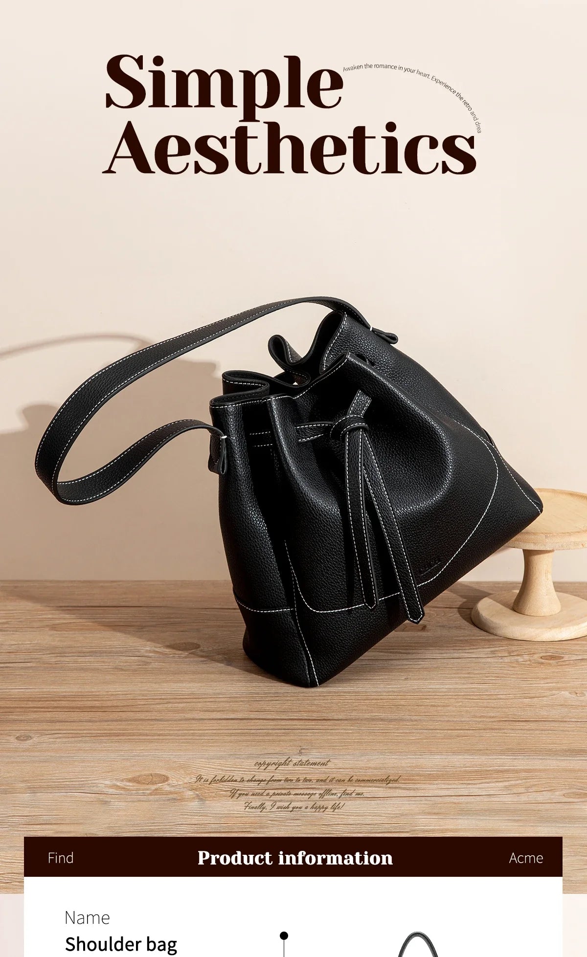 Women's Drawstring Bag Spring Simple Black Casual Women's Bag Mommy Shopping Bag