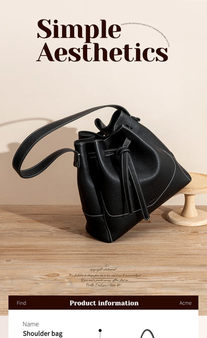 Women's Drawstring Bag Spring Simple Black Casual Women's Bag Mommy Shopping Bag