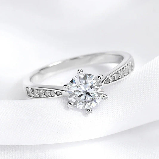 Real 0.3-3CT Moissanite Wedding Ring for Women Sterling Silver Round Brilliant Diamond Solitaire Engagement Rings Gift