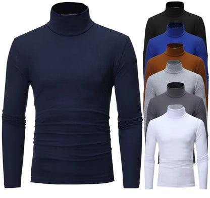 2pcs Men Thin Warm Tops Men's Autumn Long-sleeved Thermal Underwer Male High Collar Fashion T-shirt