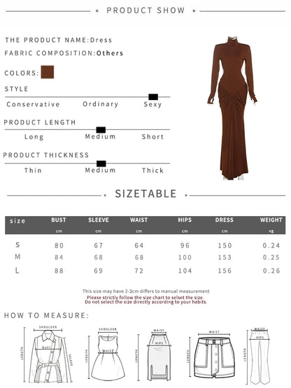 Shirring Sheath Maxi Dresses High Street Classic Full Sleeve Straight Shoulder Backless Vestidos Mujer Evening Wear