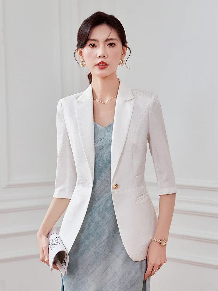Alyssa Elegant Mid-Sleeve Suit Jacket for Professional Business Women Fashionable High-Quality Spring 2025 Clothing