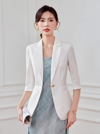 Alyssa Elegant Mid-Sleeve Suit Jacket for Professional Business Women Fashionable High-Quality Spring 2025 Clothing