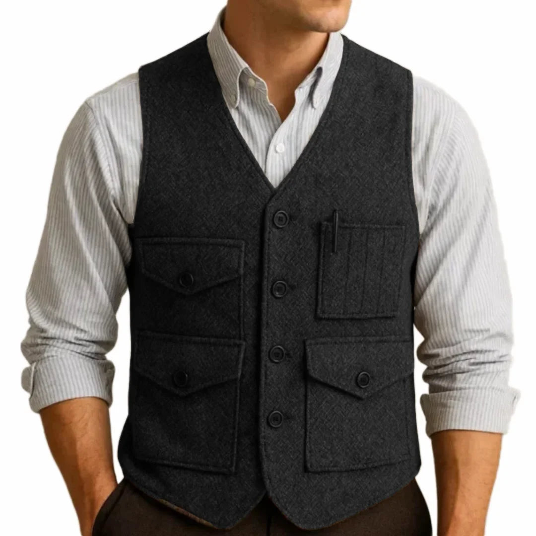 Men Vest Brown Herringbon Single Breasted With Pocket Waistcoat For Wedding Business Work Office Casual Daily Men Suit Vest