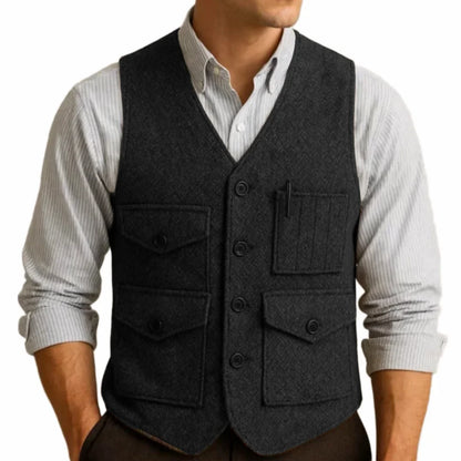 Men Vest Brown Herringbon Single Breasted With Pocket Waistcoat For Wedding Business Work Office Casual Daily Men Suit Vest
