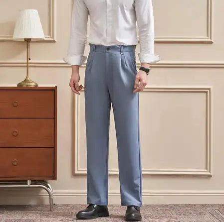 Men‘s Trousers Slim-Straight Fit  for Spring & Summer Slim Fit Daily Work Trousers, Solid Color Street Suit Trousers