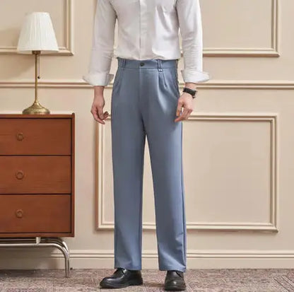 Men‘s Trousers Slim-Straight Fit  for Spring & Summer Slim Fit Daily Work Trousers, Solid Color Street Suit Trousers