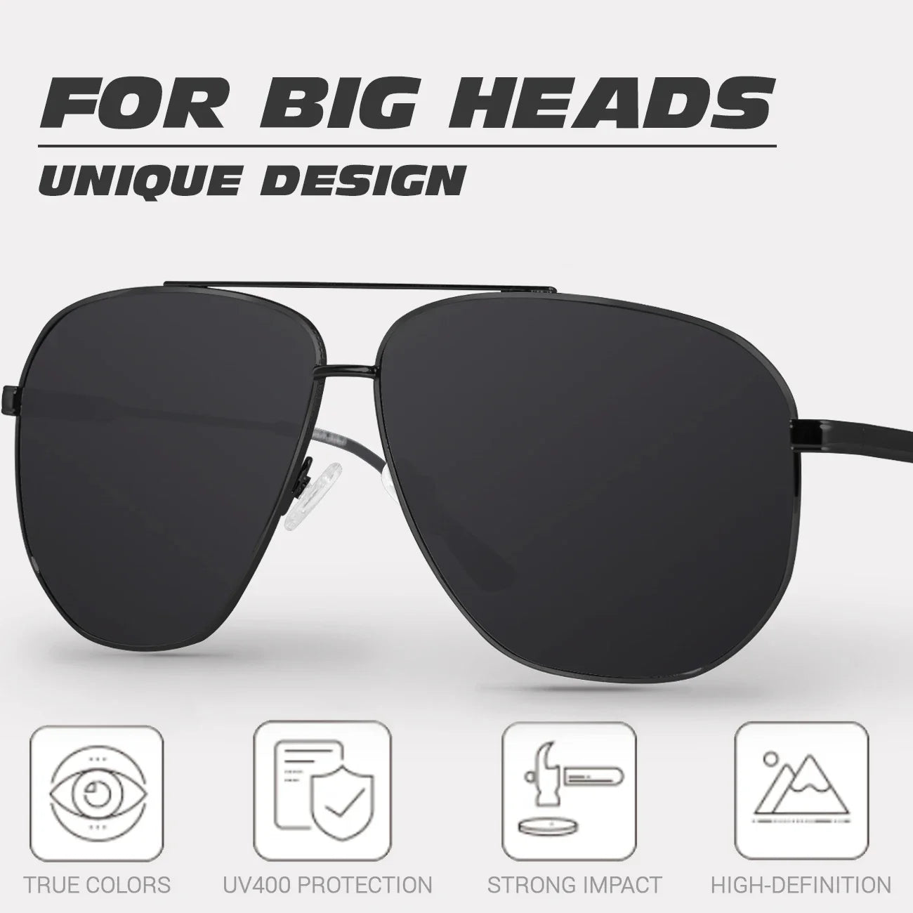 XXL Size Extra Large Polarized Sunglasses for Men with Big Wide Heads Metal Glasses lentes de sol para hombre  8221