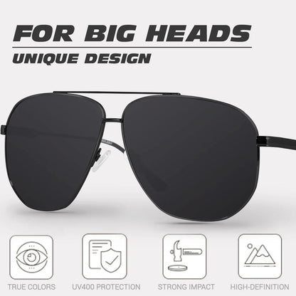 XXL Size Extra Large Polarized Sunglasses for Men with Big Wide Heads Metal Glasses lentes de sol para hombre  8221