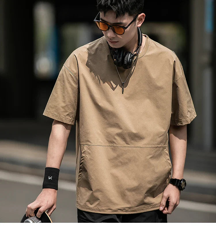 Men's Summer Thin Short Sleeve T-Shirt Ice Silk Quick Dry Large Size round Neck Sport Loose Casual Workwear Breathable Sweat ...