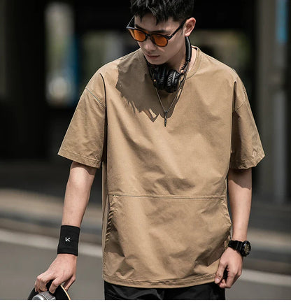 Men's Summer Thin Short Sleeve T-Shirt Ice Silk Quick Dry Large Size round Neck Sport Loose Casual Workwear Breathable Sweat ...