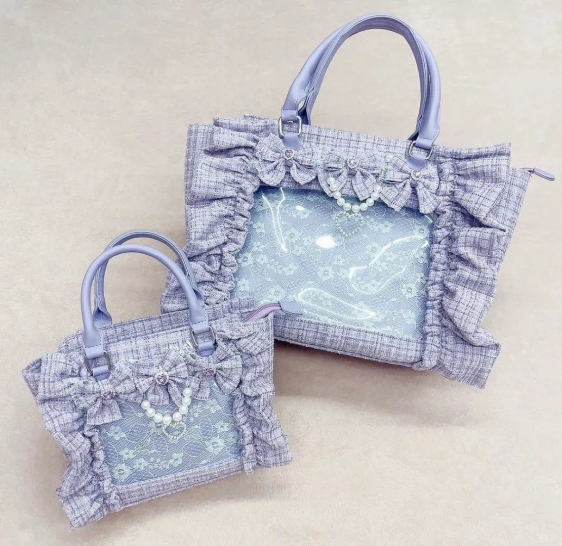 Japanese Sle Lace Trim Painful Bag Small Fraance Sle Handbag Single oulder Satchel Embellied with Button And Pleate...