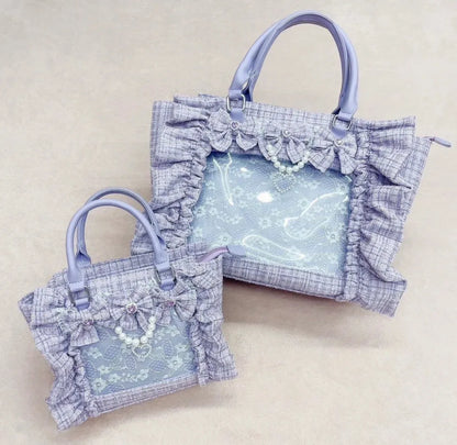 Japanese Sle Lace Trim Painful Bag Small Fraance Sle Handbag Single oulder Satchel Embellied with Button And Pleate...