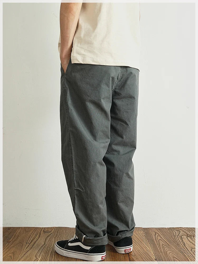 Summer thin casual pants men's straight straight tube loose conical overalls all cotton wash re-engraved purple mark daddy pants