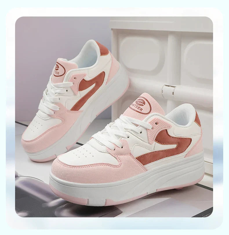 Roller Skate Shoe Walking Shoes With Four-wheel Student Sports Pulleys Walking Shoes With Wheels Summer Spring Kids Sneakers