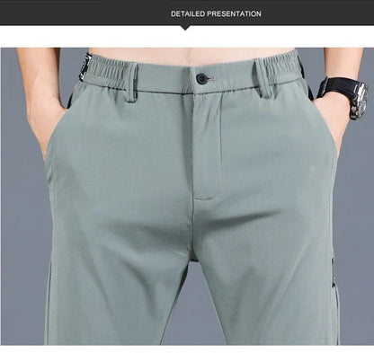 Ice silk men's pants 2026 summer new black gray thin business casual pants outdoor elastic breathable straight leg sports pants