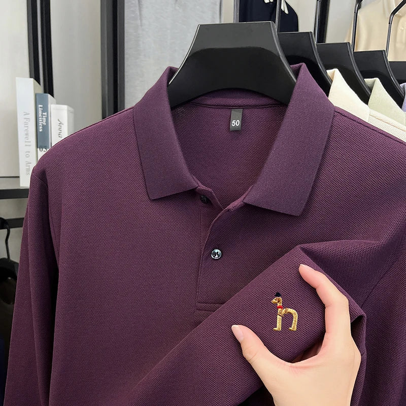 Original Brand Men's Polo Shirt 100 Cotton Lapel Dog Embroider Long Sleeve T-Shirt Autumn New Business Casual Handsome Men'swear