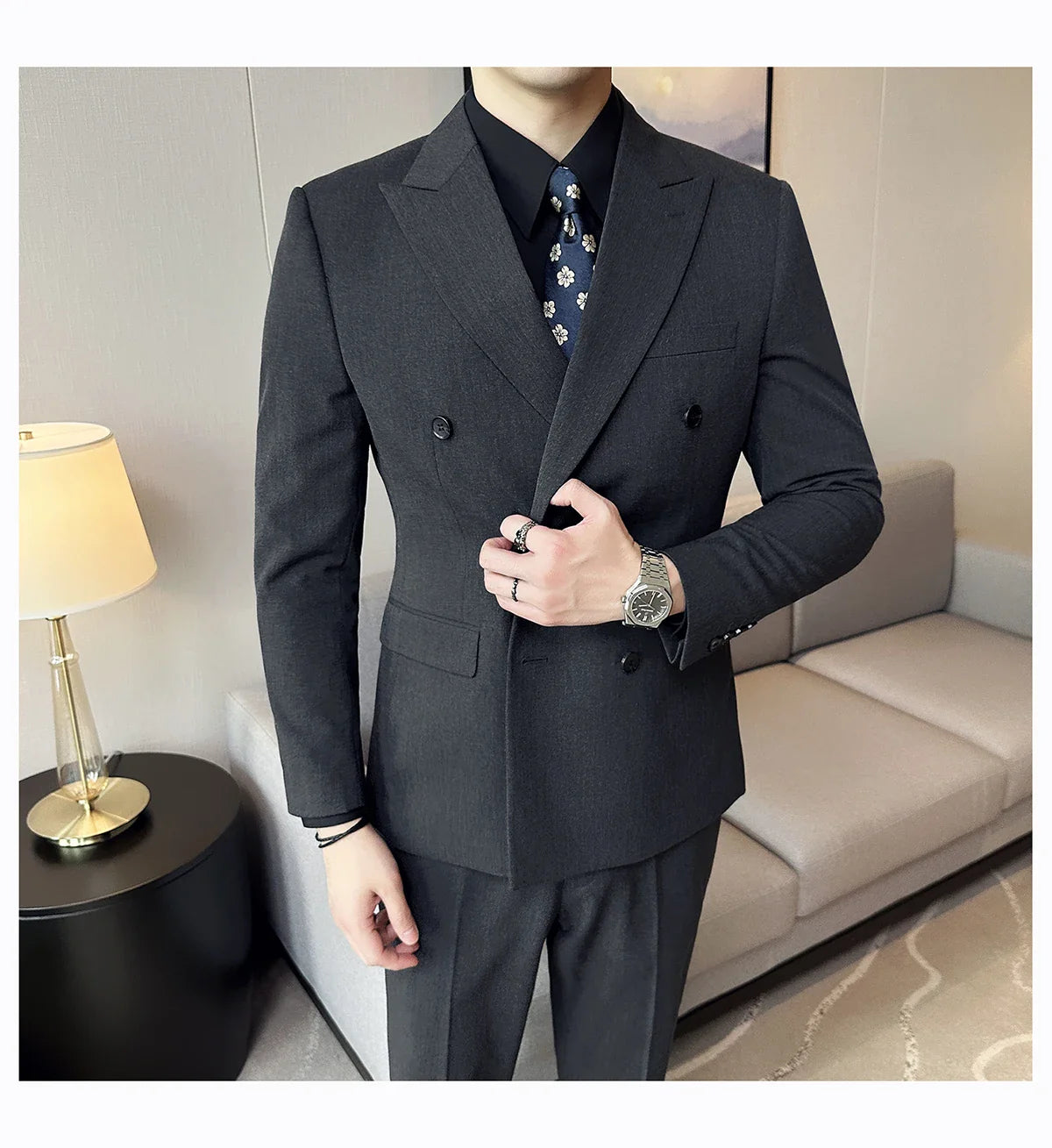 M-7XL Blazer Vest Pants High -end Brand Gray Black Men's Casual Business Double -breasted Suit Groom's Wedding Slim Men's Suit