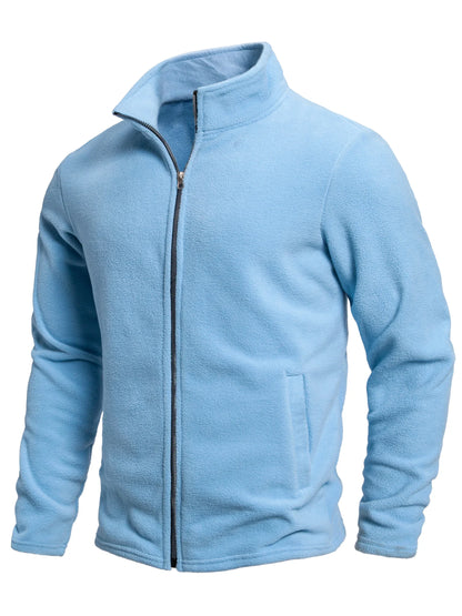 Men's Spring and Autumn Solid Color Fleece Warm Top, Comfortable Zippered Cardigan for Men's Outdoor Leisure