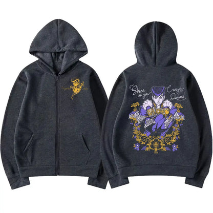 Anime Jojo Bizarre Adventure Zipper Hoodies Higashikata Josuke Manga Zip Up Sweatshirts Men Women Fashion Casual Pullovers Coats