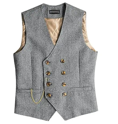 Men Suit Gray Vintage Double Breasted Blend Waistcoat For Wedding Groomsmen Banquet Men Coat