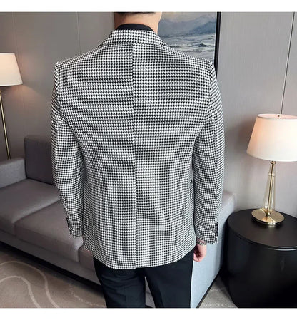 2025 Spring Men's Plaid Suit Jacket Korean Luxury Business Slim Fit Social Suit Jacket Formal Social Party Wedding Prom Tuxedo