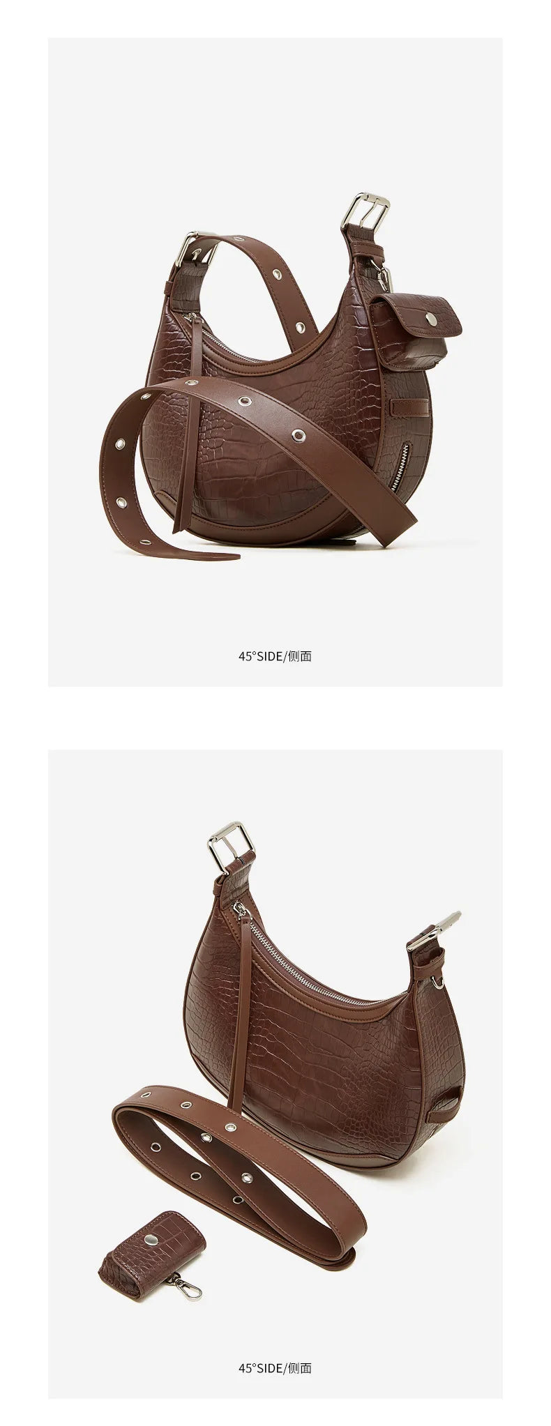 luxury vintage bag women genuine leather half moon bag Shoulder handbags high-end fashion Crossbody bag 2026 new model