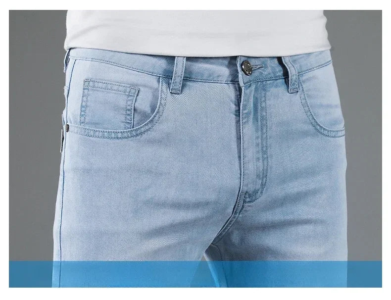 New Men's Thin Lyocell Jeans Soft Business Stretch Fashion Trousers Slim Brand Casual Elasticity Denim Pants Male Clothes