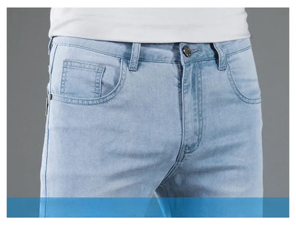 New Men's Thin Lyocell Jeans Soft Business Stretch Fashion Trousers Slim Brand Casual Elasticity Denim Pants Male Clothes