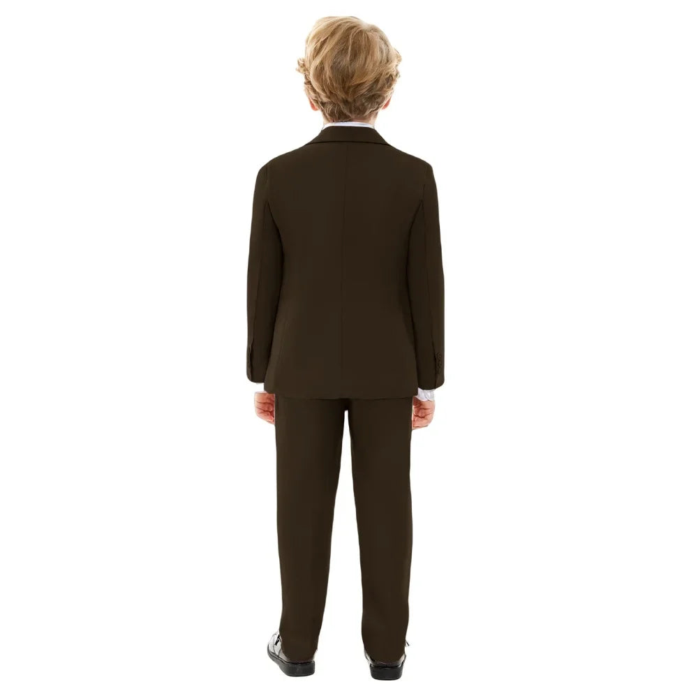 Classic Brown Flower Boy Blue Wedding Outfit Set Kids' Formal Piano Host Piano Performance Blazer Suit Baby's Birthday Ceremony