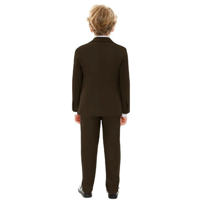 Classic Brown Flower Boy Blue Wedding Outfit Set Kids' Formal Piano Host Piano Performance Blazer Suit Baby's Birthday Ceremony