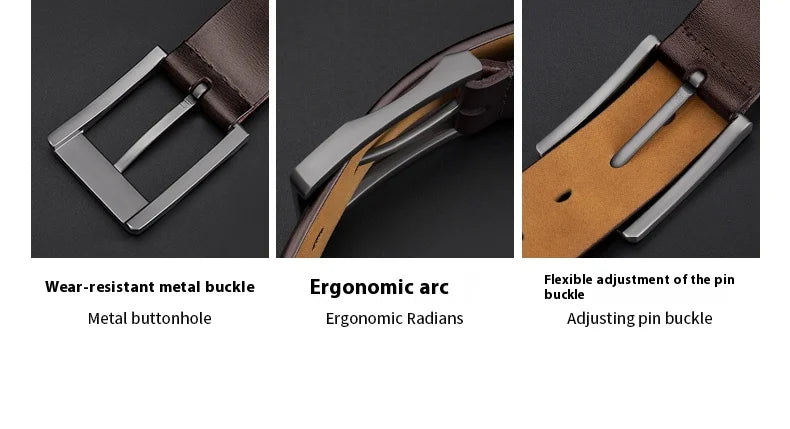 Men's Genuine Leather Belt - High-Quality Cowhide Leather Pin Buckle Belt with Alloy Clasp, Premium Men's Cowboy Belt