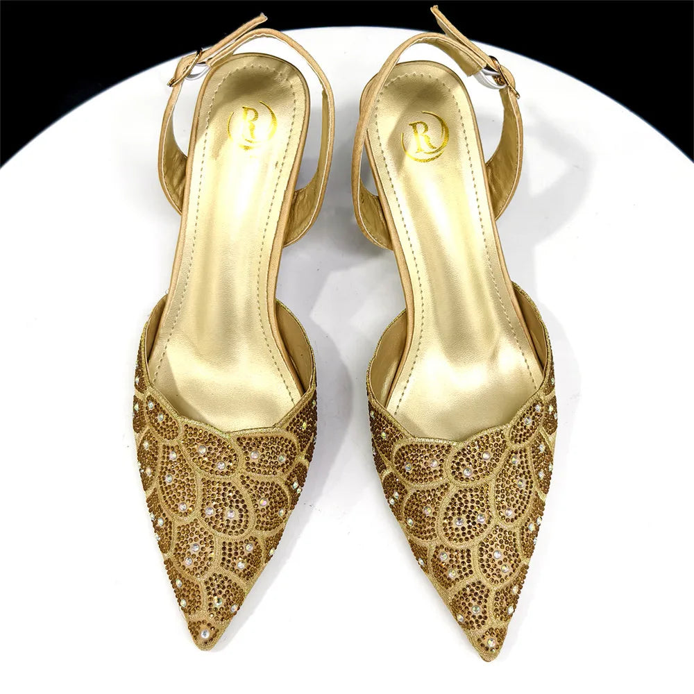 Italian shoes and handbags accessory set with rhinestone metal embellishments Wedding shoes Bridal shoes Designer