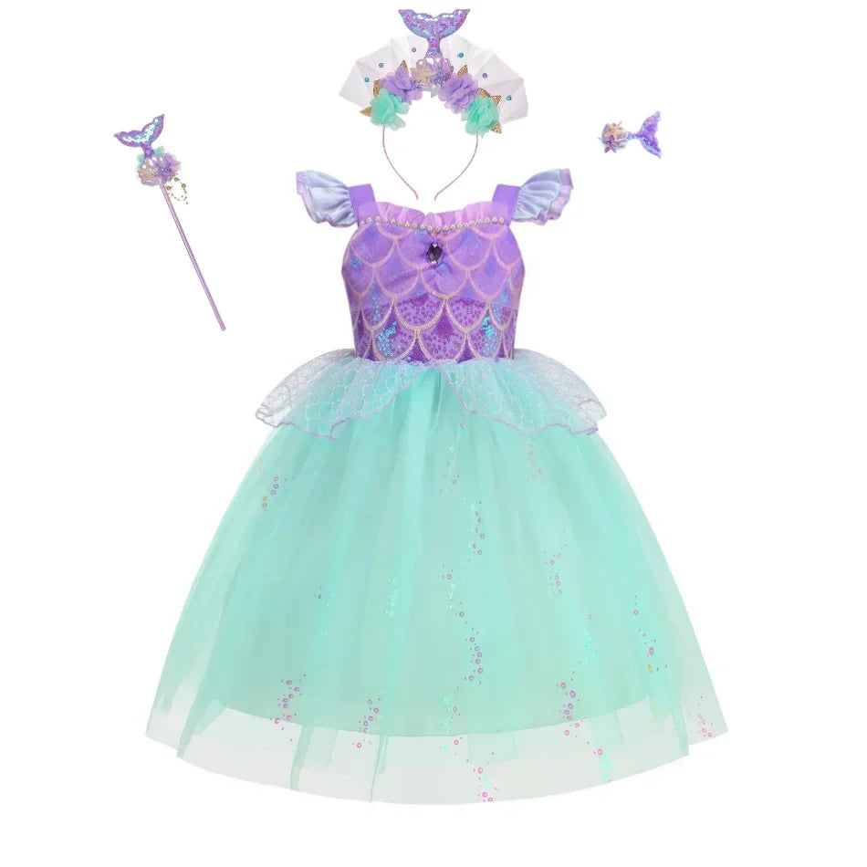 2026 Summer Dresses Baby Girl Carnival Mermaid Princess Dress Kids' Sets and Outfits Kids Clothes Girls Birthday Party Costume