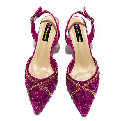 Ladies High Quality Women's Pumps purple Gold Shoes and Bag Set DURABLE OUTSOLE Italian Fashion Design For Nigeria Wedding