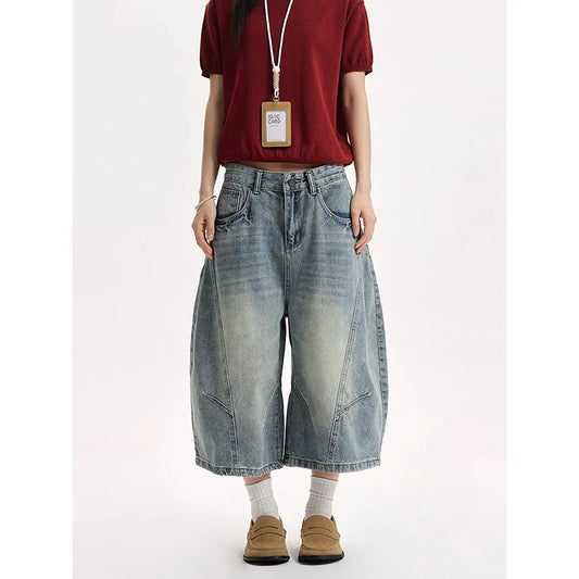 Summer Women Goblin Core Harajuku Jorts Y2k Streetwear Korean Calf-Length Jean Shorts 2000s Denim Cargo Pants Abi Grunge