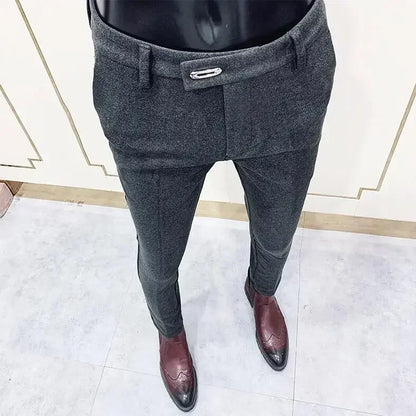 2025 Winter Men Suit Pants Woolen Thicken Keep Warm Formal Trousers Pantalones Hombre Solid Casual Slim Fit Pants Men Clothing