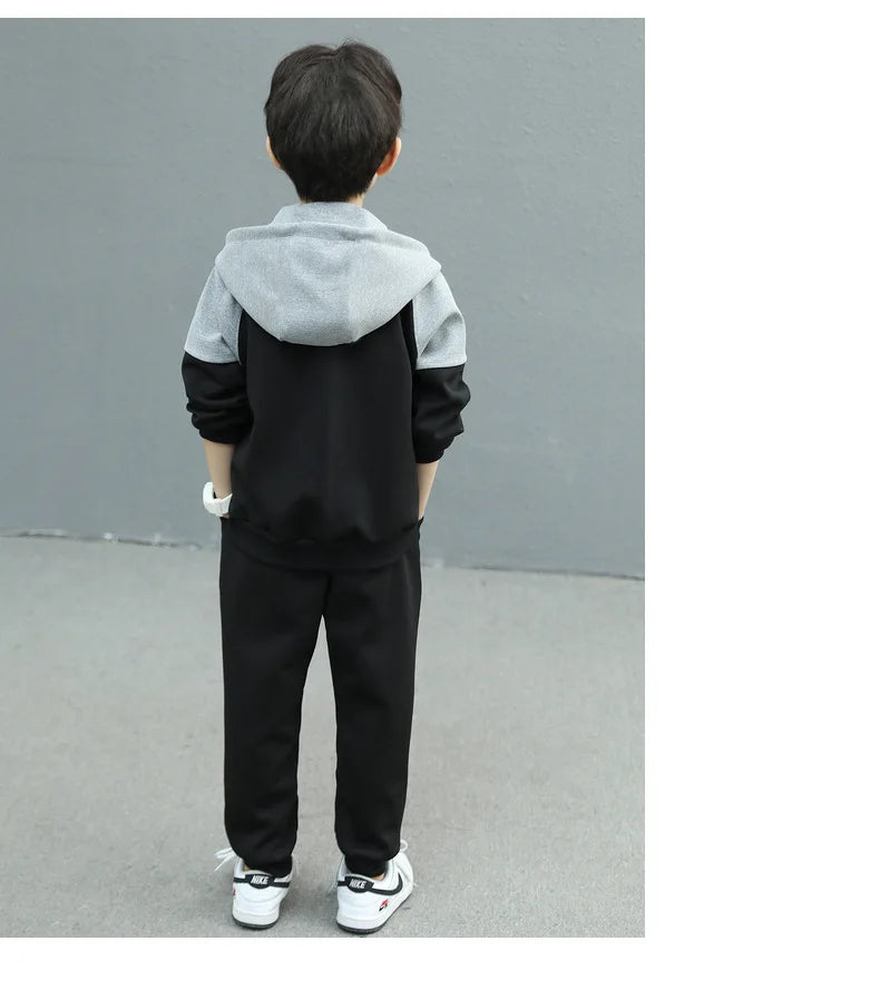 SpringAutumn Boys Contrast Zip Sweatshirt Jacket+Sweatpant Workout Set School Kids 2PCS Tracksuit Children Jogging Outfit 4-11Yr