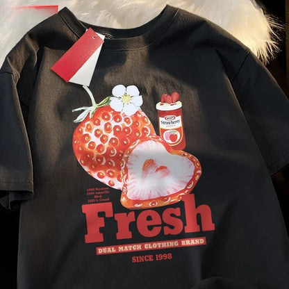 Strawberry 1998 Tshirts Women Comfortable Casual T Shirt Couple T Shirts Crewneck T-Shirt Graphic T Shirts Harajuku Personality